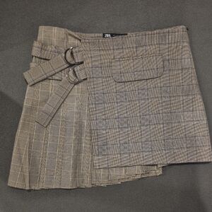 Zara Women's Checkered Mini Skirt - Brown